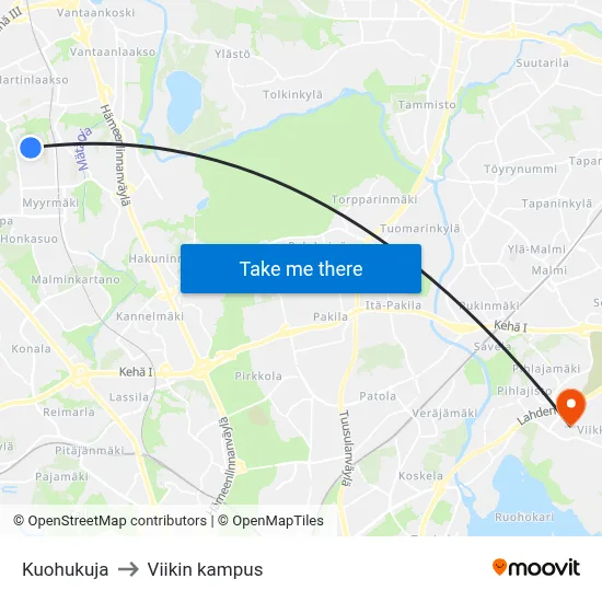 Kuohukuja to Viikin kampus map