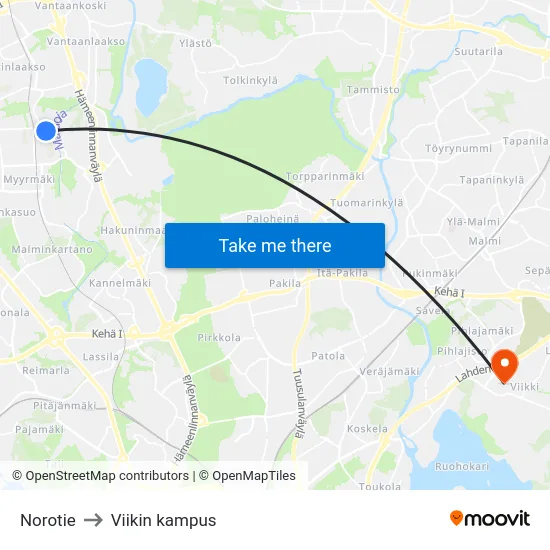Norotie to Viikin kampus map