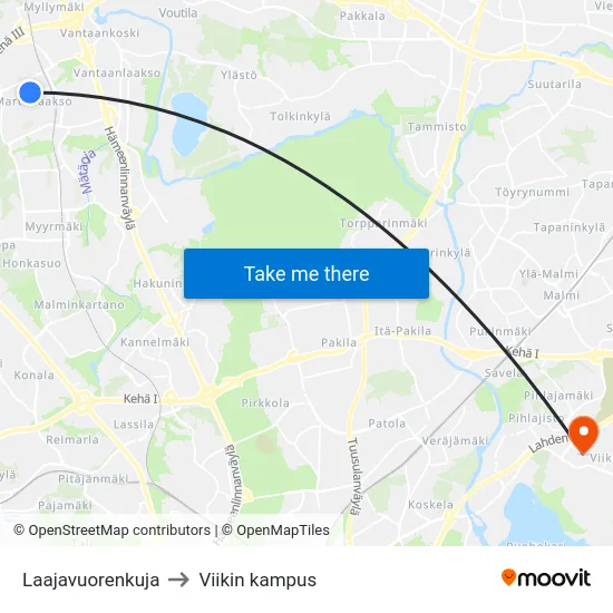 Laajavuorenkuja to Viikin kampus map
