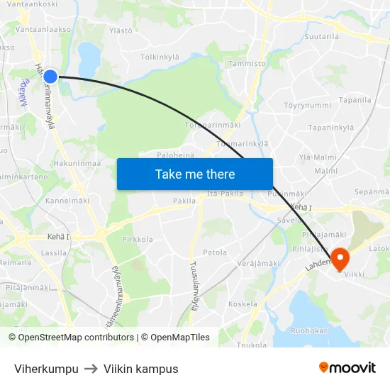 Viherkumpu to Viikin kampus map