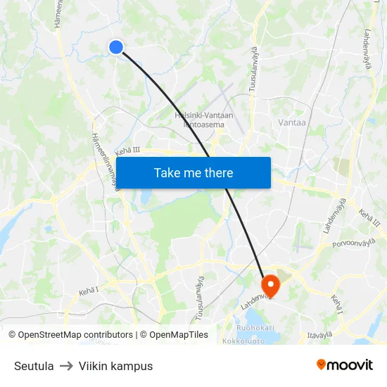 Seutula to Viikin kampus map