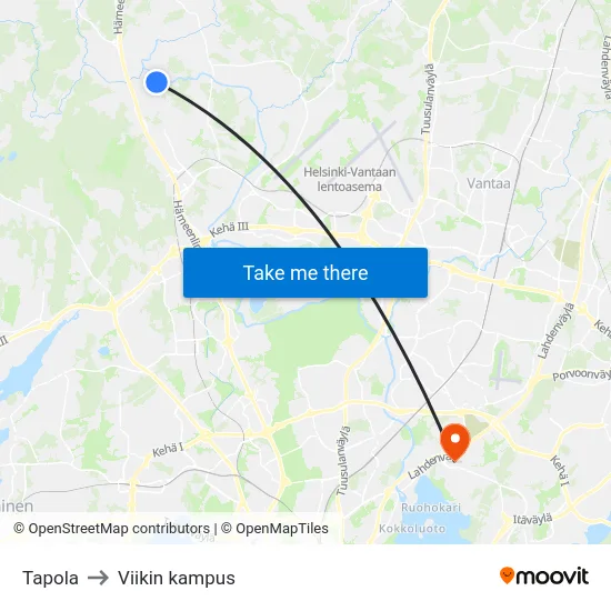 Tapola to Viikin kampus map