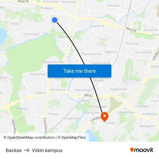 Backas to Viikin kampus map