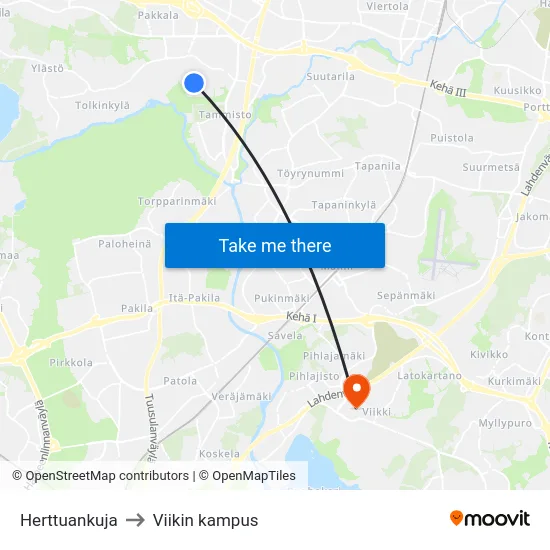Herttuankuja to Viikin kampus map