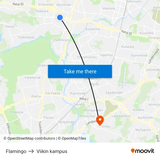Flamingo to Viikin kampus map