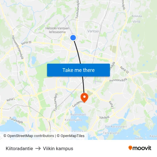 Kiitoradantie to Viikin kampus map
