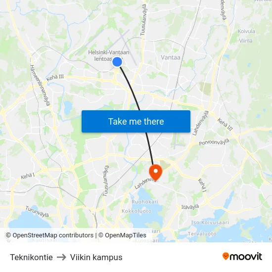 Teknikontie to Viikin kampus map