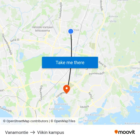 Vanamontie to Viikki Campus map