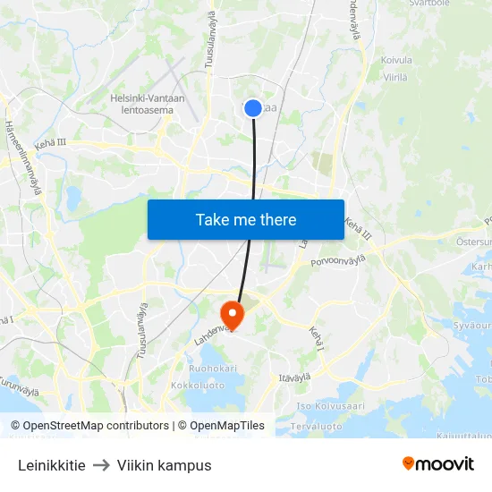 Leinikkitie to Viikin kampus map