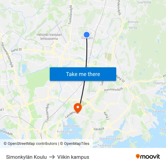Simonkylän Koulu to Viikin kampus map