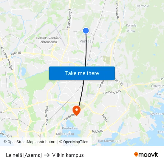 Leinelä [Asema] to Viikin kampus map