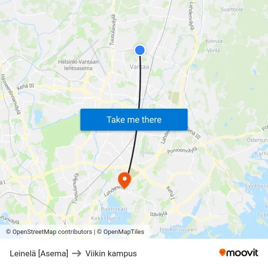 Leinelä [Asema] to Viikin kampus map