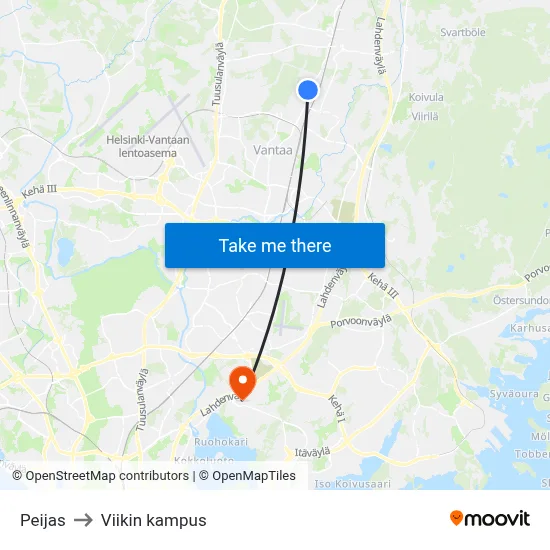 Peijas to Viikin kampus map