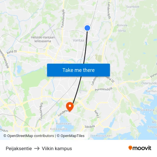 Peijaksentie to Viikin kampus map