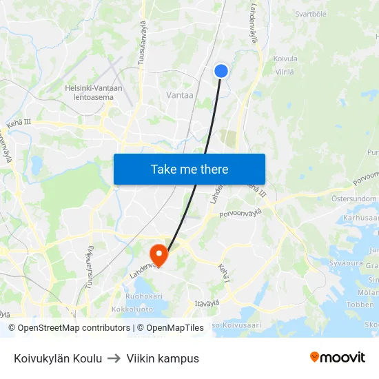 Koivukylän Koulu to Viikin kampus map