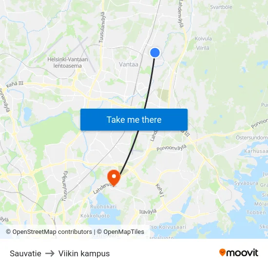 Sauvatie to Viikin kampus map
