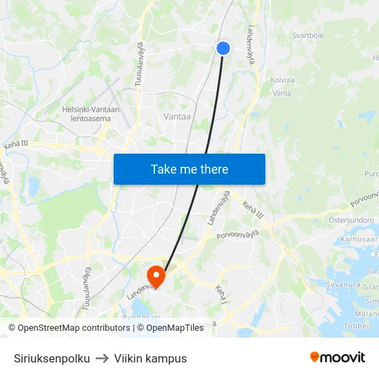 Siriuksenpolku to Viikin kampus map
