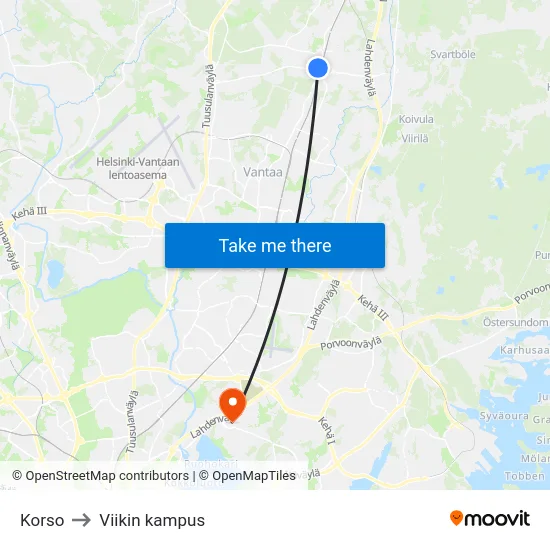 Korso to Viikin kampus map