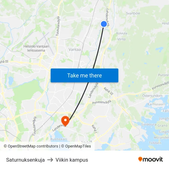 Saturnuksenkuja to Viikin kampus map