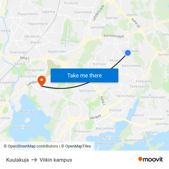 Kuulakuja to Viikin kampus map