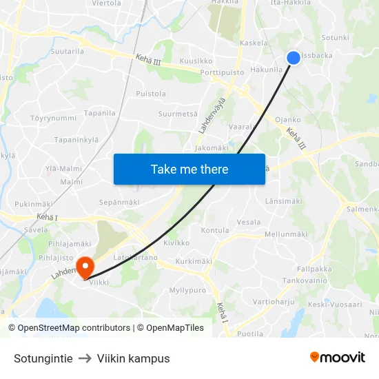 Sotungintie to Viikin kampus map