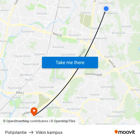 Pohjolantie to Viikki Campus map