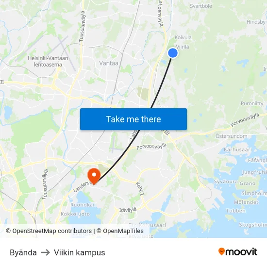 Byända to Viikin kampus map