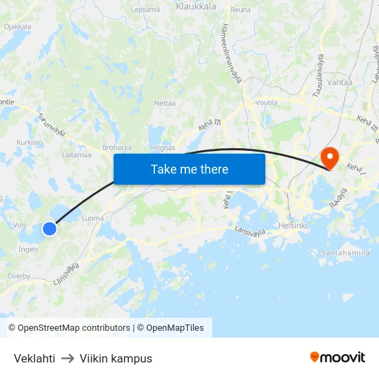 Veklahti to Viikin kampus map