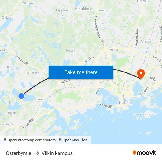 Österbyntie to Viikin kampus map