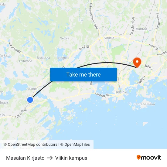 Masalan Kirjasto to Viikin kampus map