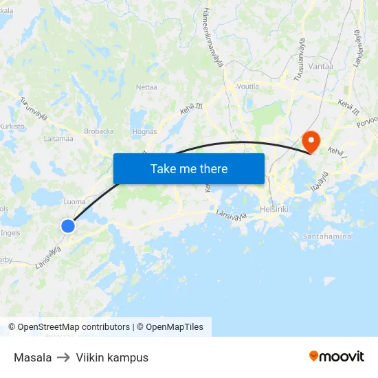 Masala to Viikin kampus map