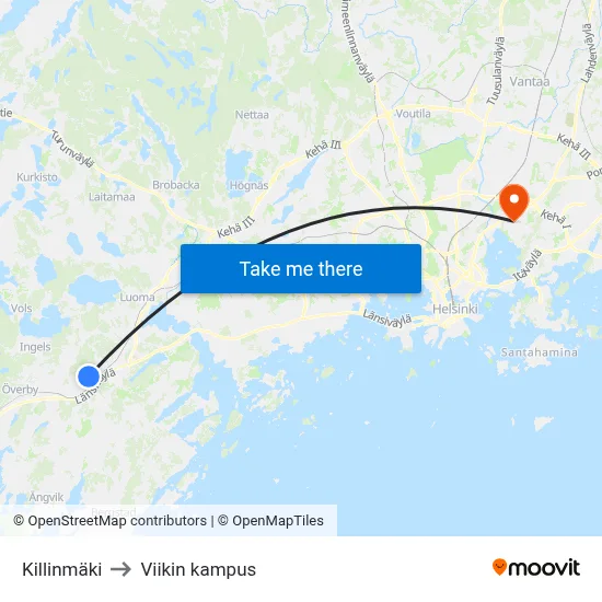 Killinmaki to Viikki Campus map