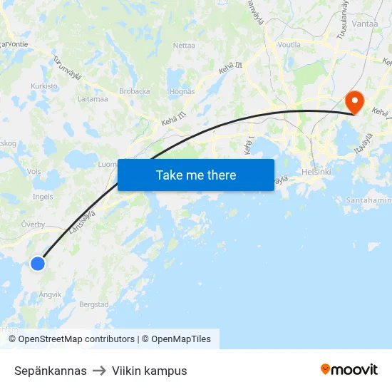 Sepänkannas to Viikin kampus map
