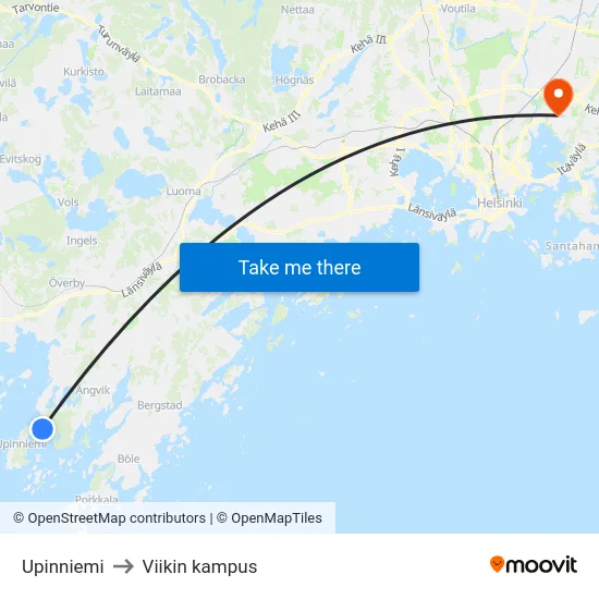 Upinniemi to Viikin kampus map