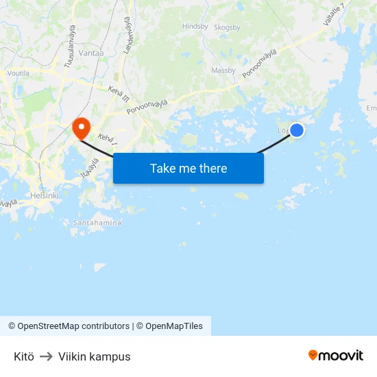 Kitö to Viikin kampus map