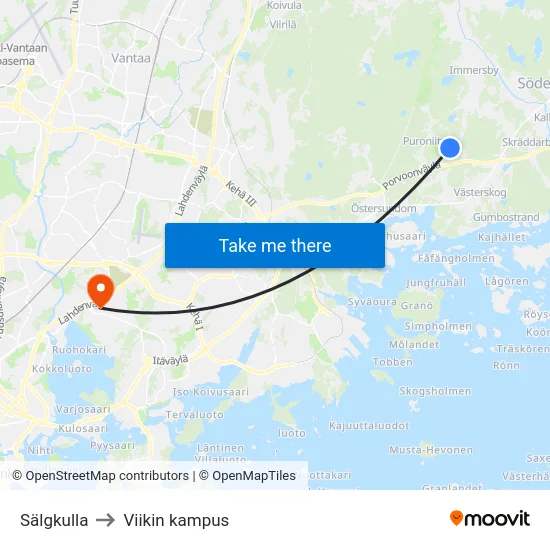 Sälgkulla to Viikin kampus map