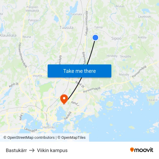 Bastukärr to Viikin kampus map