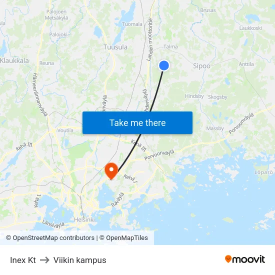 Inex Kt to Viikin kampus map