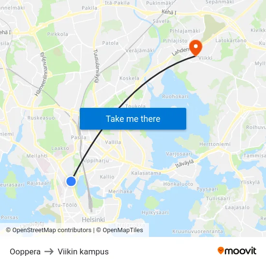 Ooppera to Viikin kampus map