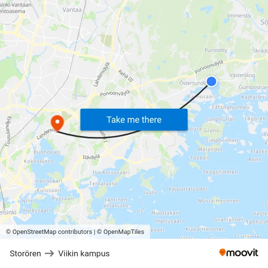Storören to Viikin kampus map