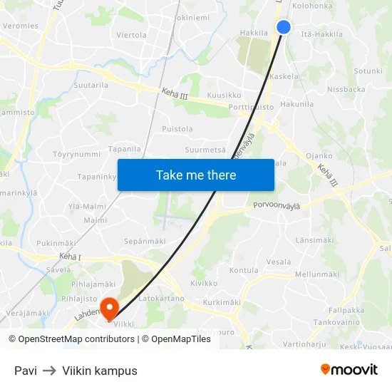 Pavi to Viikin kampus map