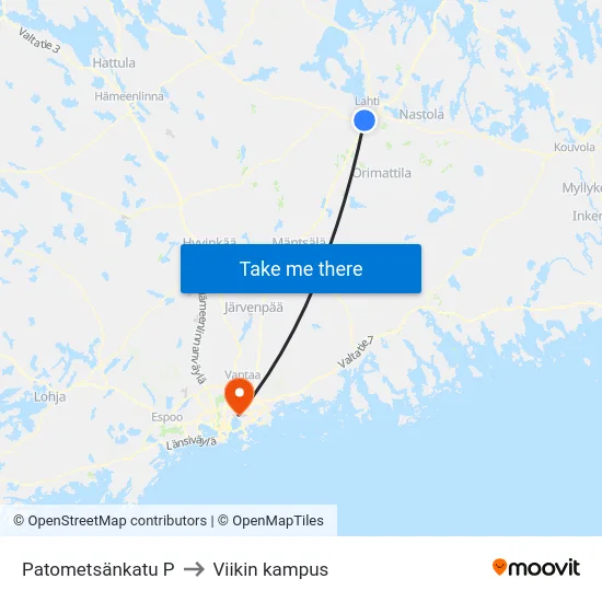Patometsänkatu P to Viikin kampus map
