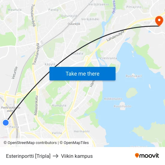Esterinportti [Tripla] to Viikin kampus map