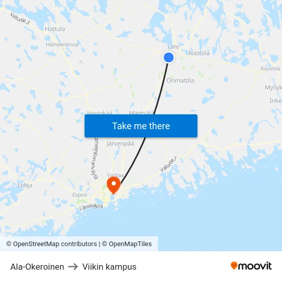 Ala-Okeroinen to Viikin kampus map