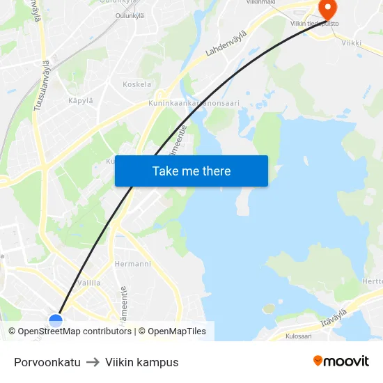 Porvoo Street to Viikki Campus map