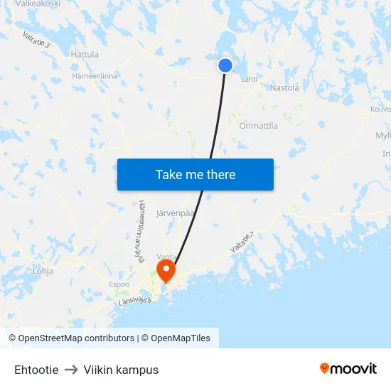 Ehtootie to Viikin kampus map