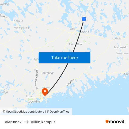 Vierumäki to Viikin kampus map