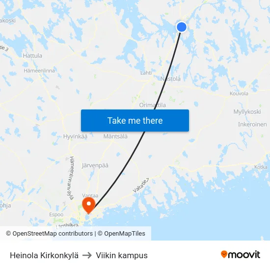 Heinola Kirkonkylä to Viikin kampus map
