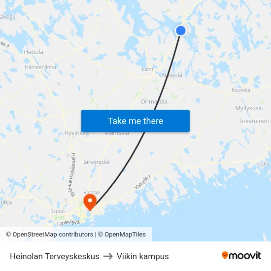 Heinolan Terveyskeskus to Viikin kampus map