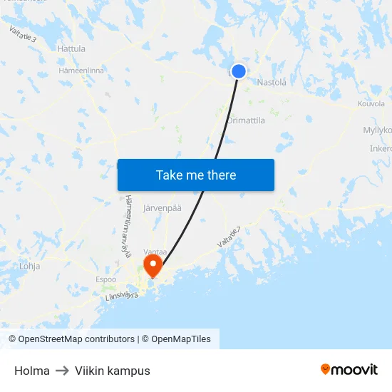 Holma to Viikin kampus map